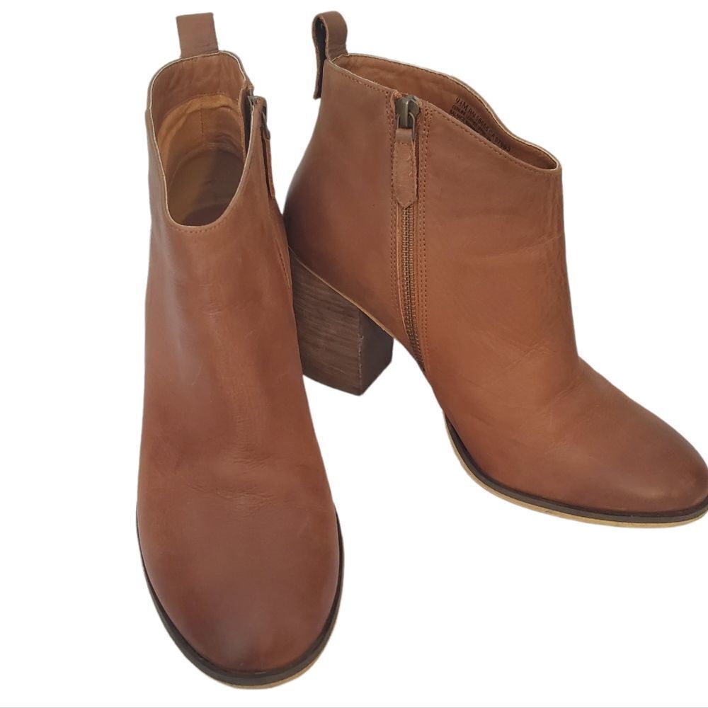BP Lance Block Heel Leather Bootie Ankle Boots Brown